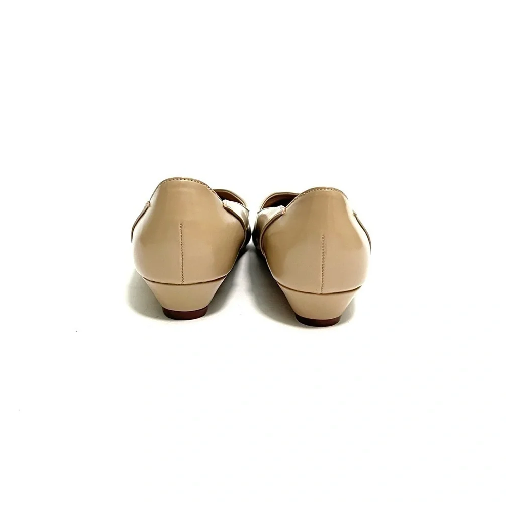 Vintage 1980s deadstock vegan beige leather slip on mini wedge heels